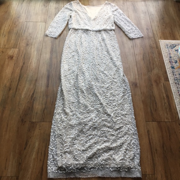 NWT ADRIANNA PAPELL Long Sleeve Pearl Beaded Dress with Slit - Picture 6 of 11